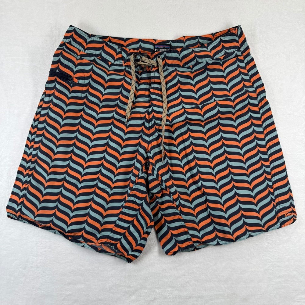 Patagonia Wavefarer Board Shorts Mens 36 Orange Blue Wave Print 86556SP12
